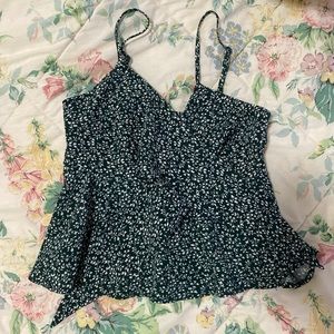 Amazon - Floral Pattered Flowy Green Tank Top with Front Tie - Size S